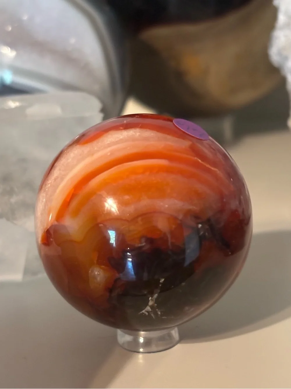 Red Ocean Jasper Sphere with Druzy Pockets – Orbicular Crystal Sphere w Stand